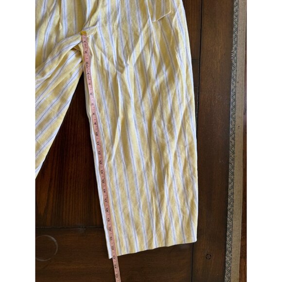 Banana Republic STRIPE LINEN-COTTON CROPPED JUMPSUIT WIDE LEG BELT YELLOW 10 - Picture 11 of 15